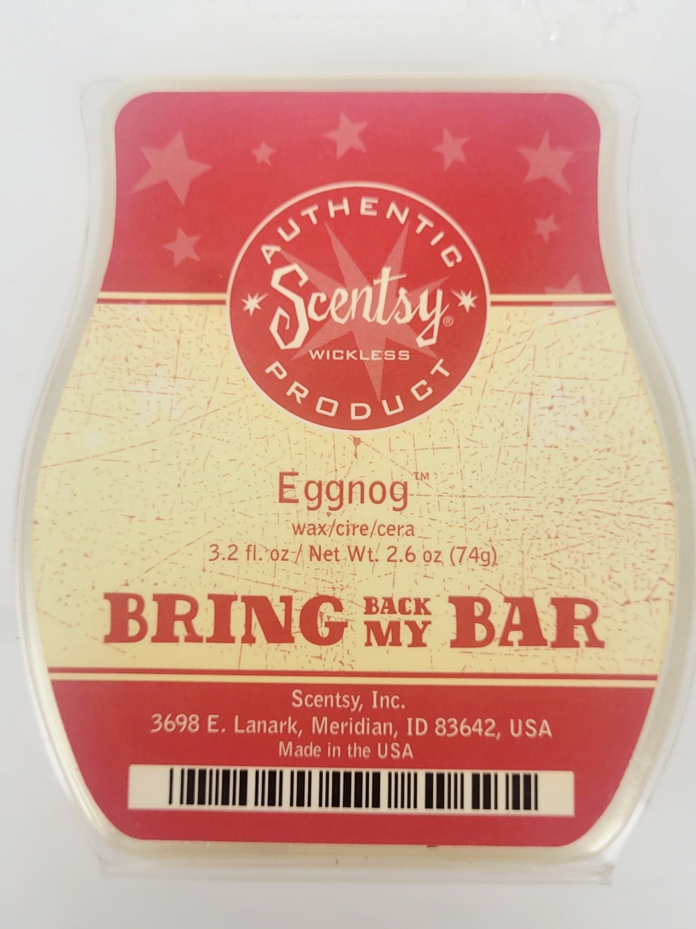 Scentsy Wax Bars Eggnog~Bring Back My Bar~3.2 oz